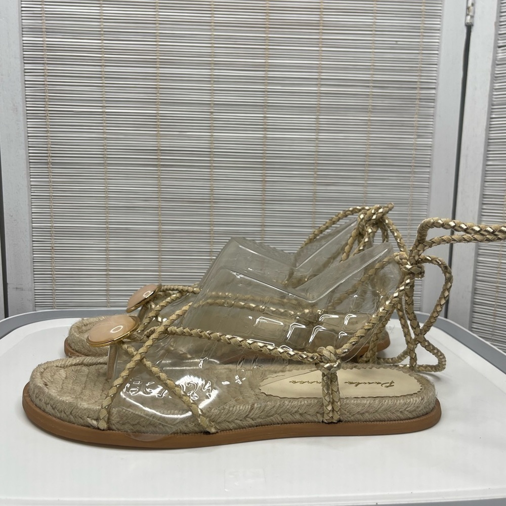 Paula Torres Braided Gladiator Espadrille Sandals Gold Tan Lace-Up Size 7